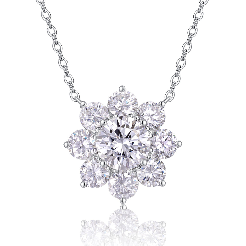 Frostflower 3 Carat Moissanite Flower Pendant Necklace in Sterling Silver