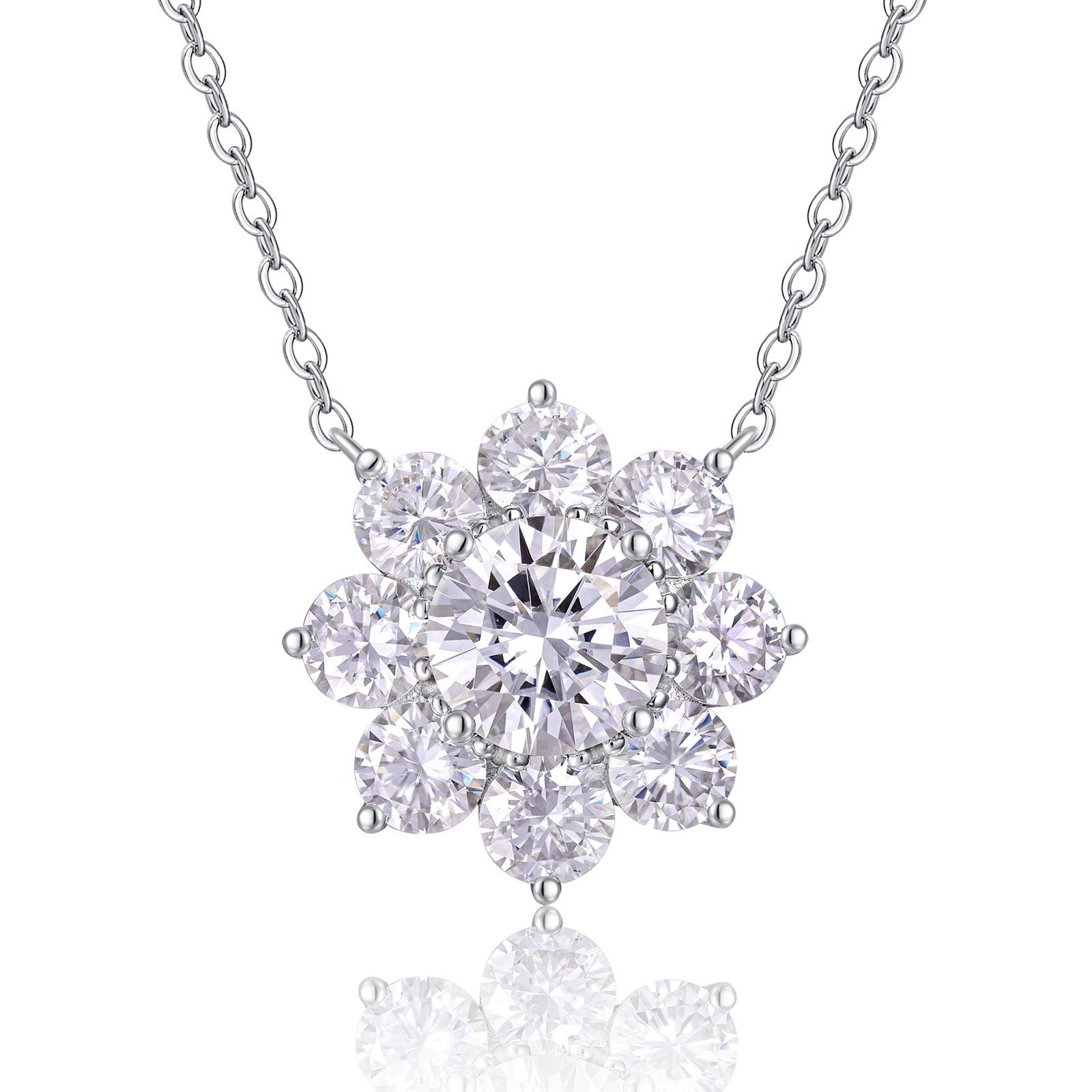 Frostflower 3 Carat Moissanite Flower Pendant Necklace in Sterling Silver