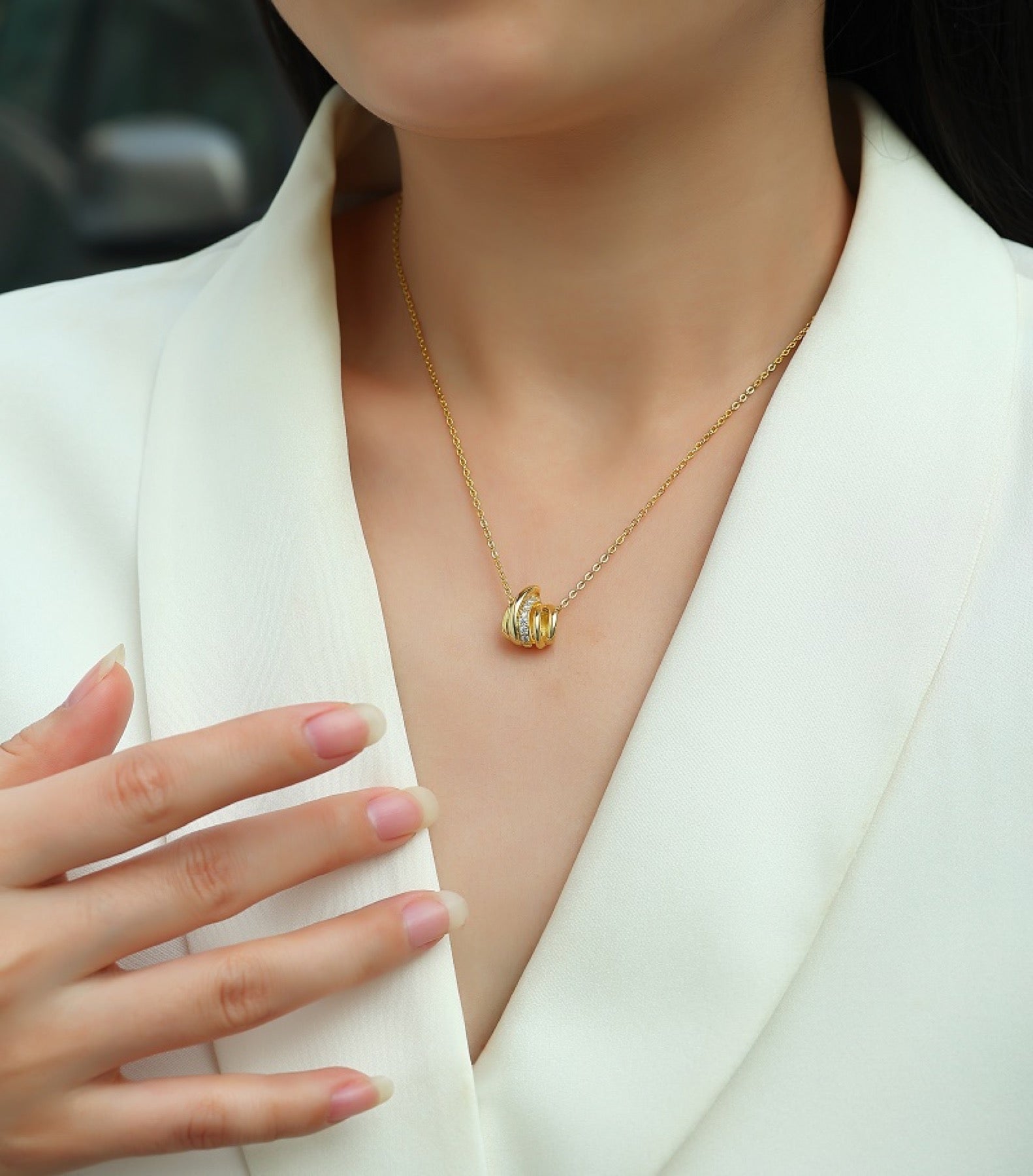 Nexus Moissanite Knot Pendant Necklace in Gold-Tone Sterling Silver