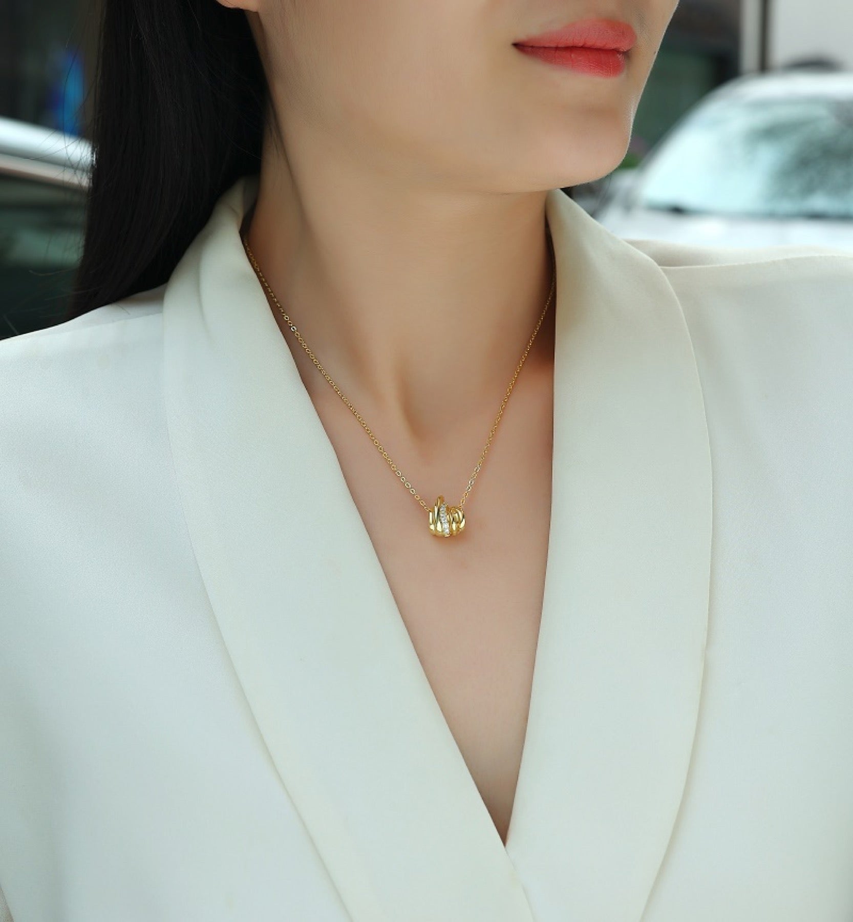 Nexus Moissanite Knot Pendant Necklace in Gold-Tone Sterling Silver