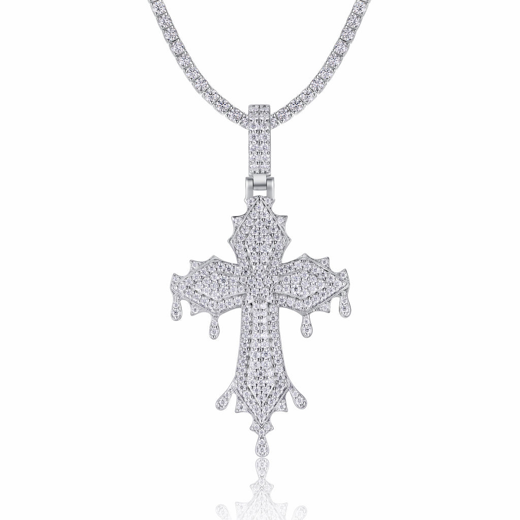 Cathedral Moissanite Cross Necklace in Sterling Silver