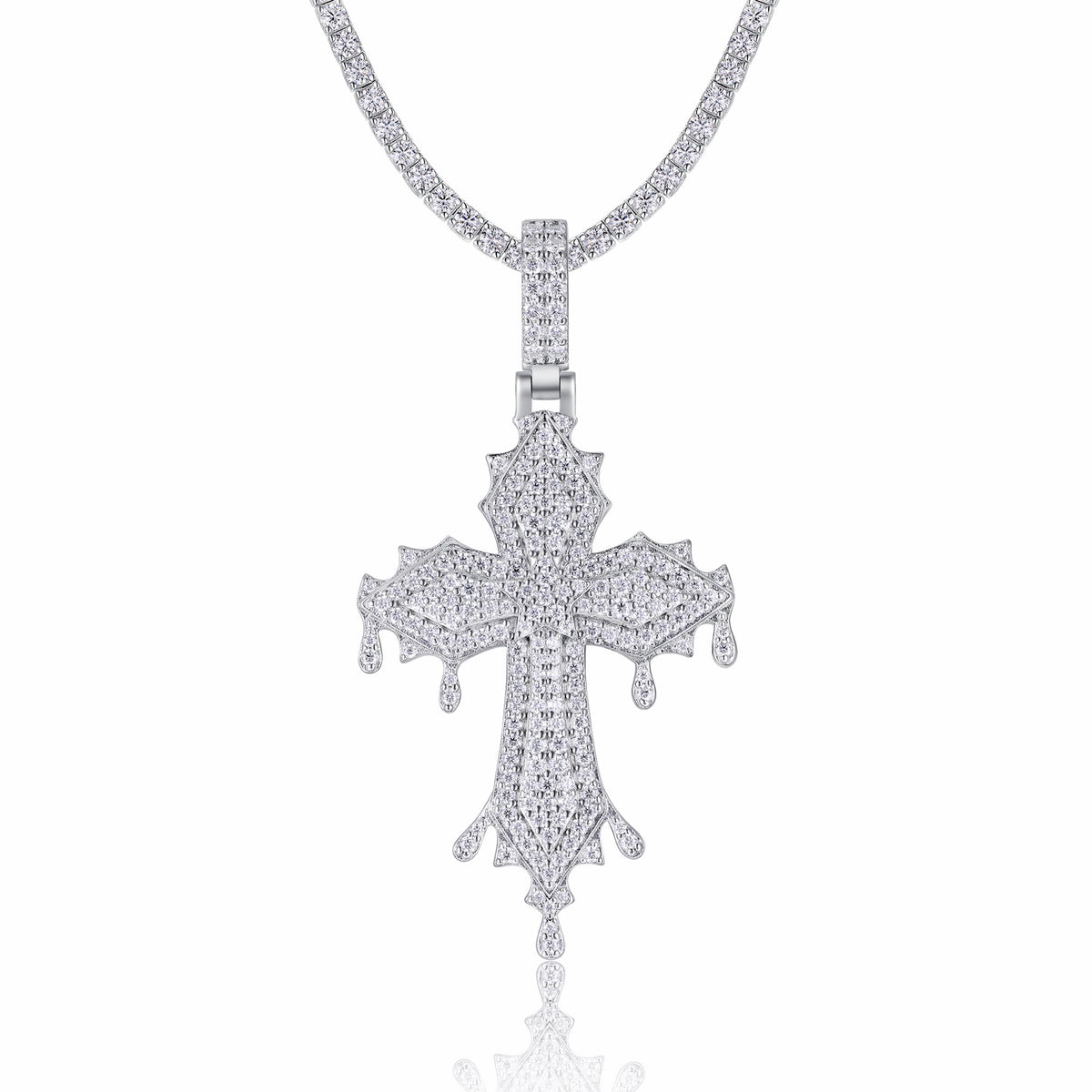 Cathedral Moissanite Cross Pendant in Sterling Silver