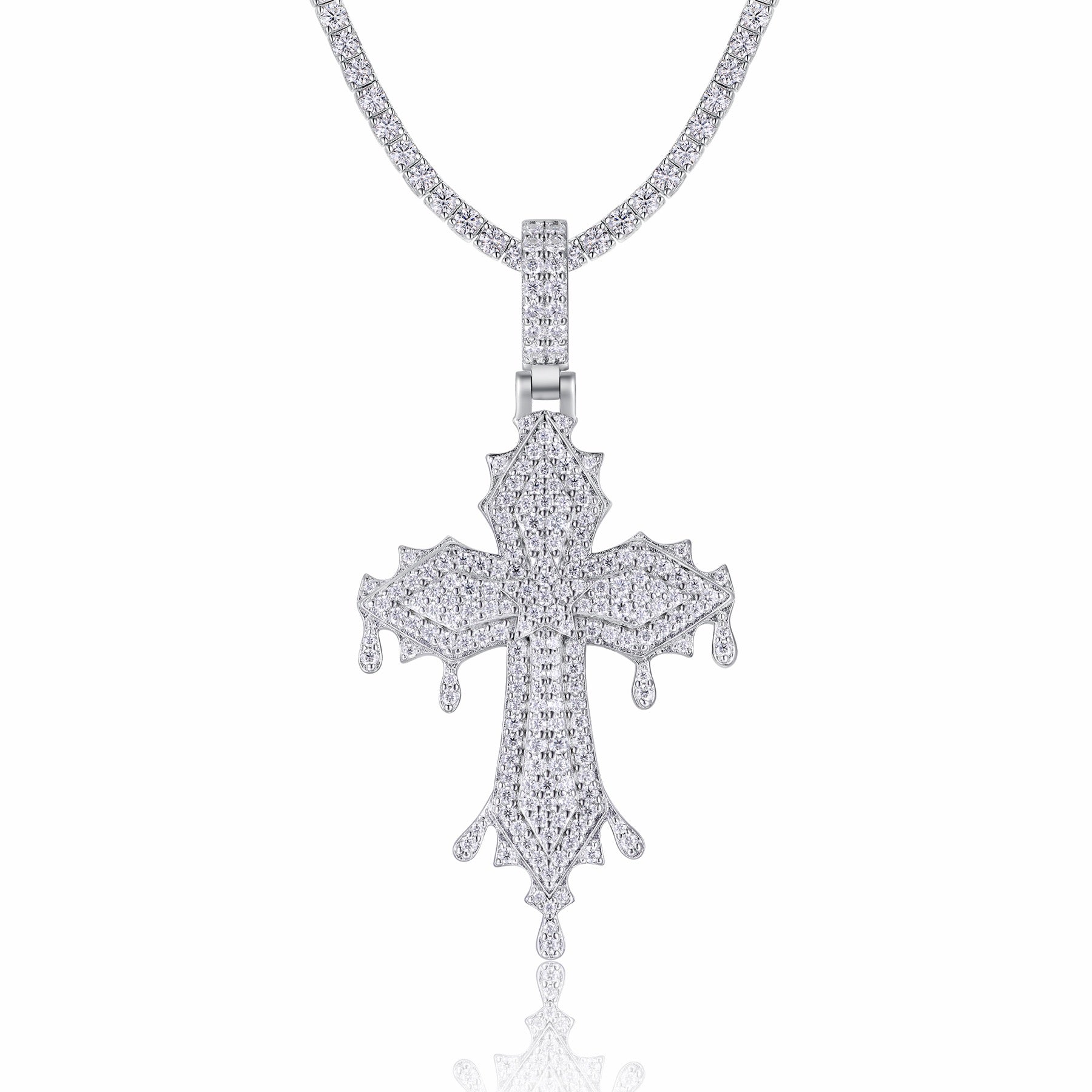 Cathedral Moissanite Cross Necklace in Sterling Silver