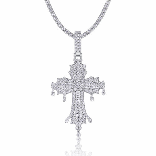 Cathedral Moissanite Cross Necklace in Sterling Silver