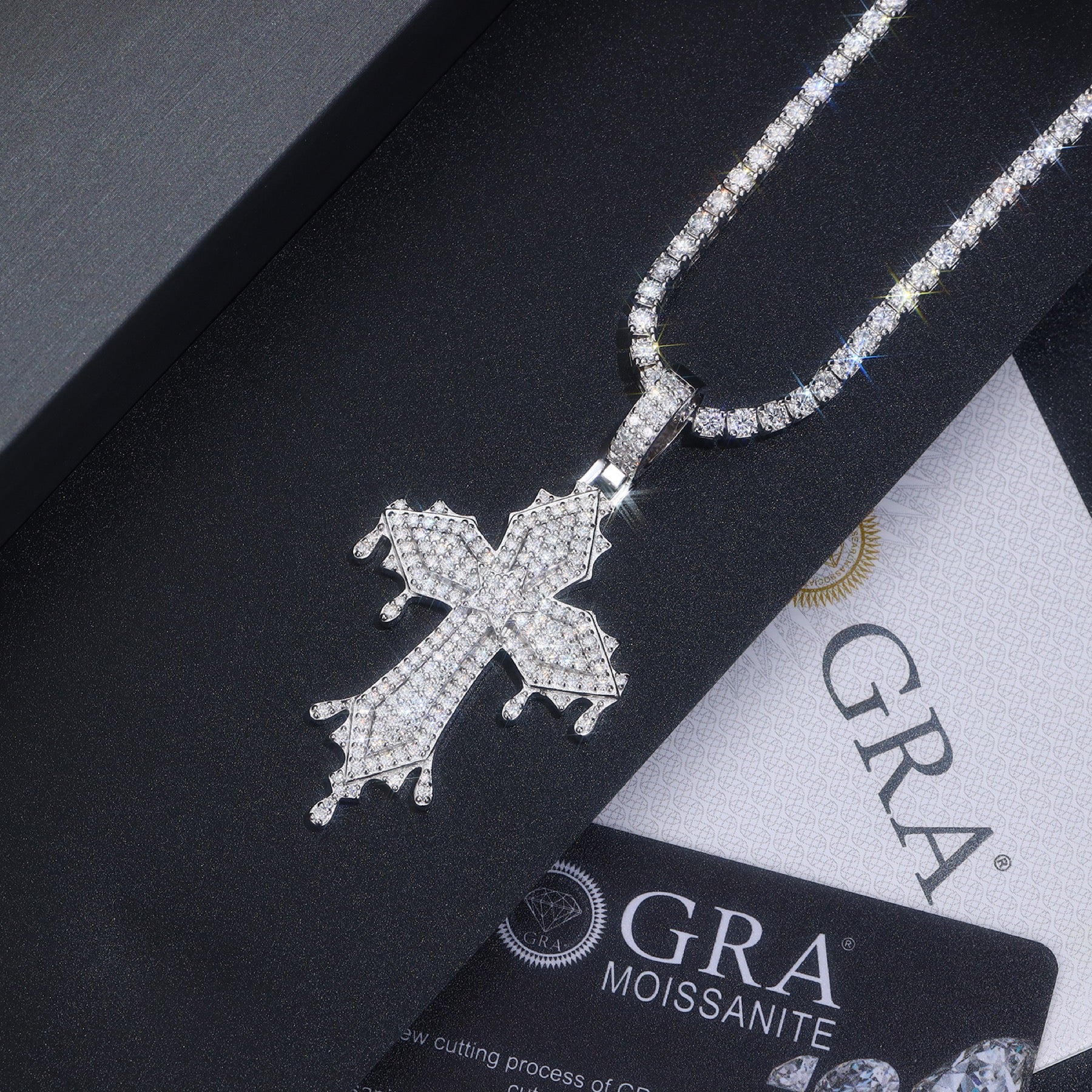 Cathedral Moissanite Cross Necklace in Sterling Silver