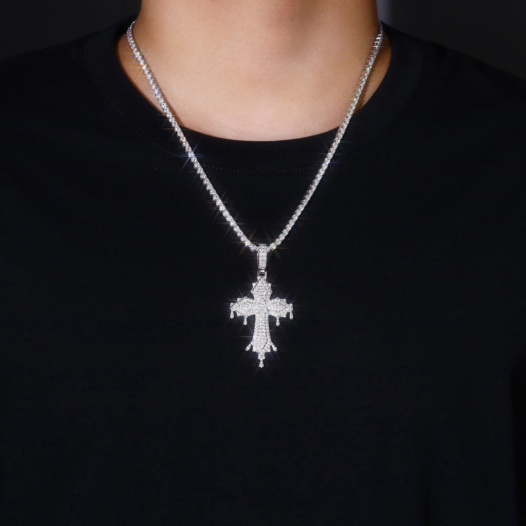 Cathedral Moissanite Cross Necklace in Sterling Silver