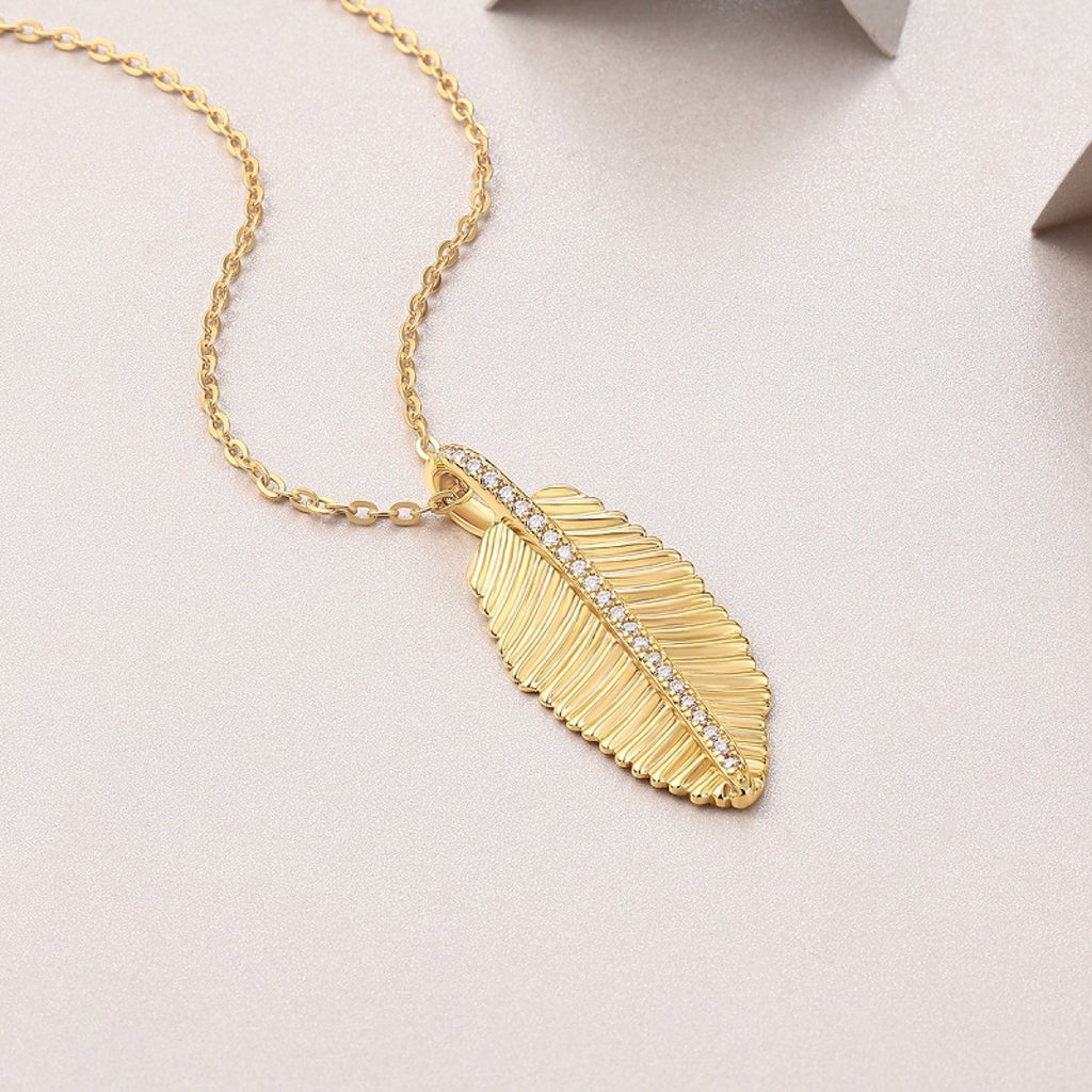 Plume Moissanite Feather Pendant Necklace in Gold-Tone Sterling Silver
