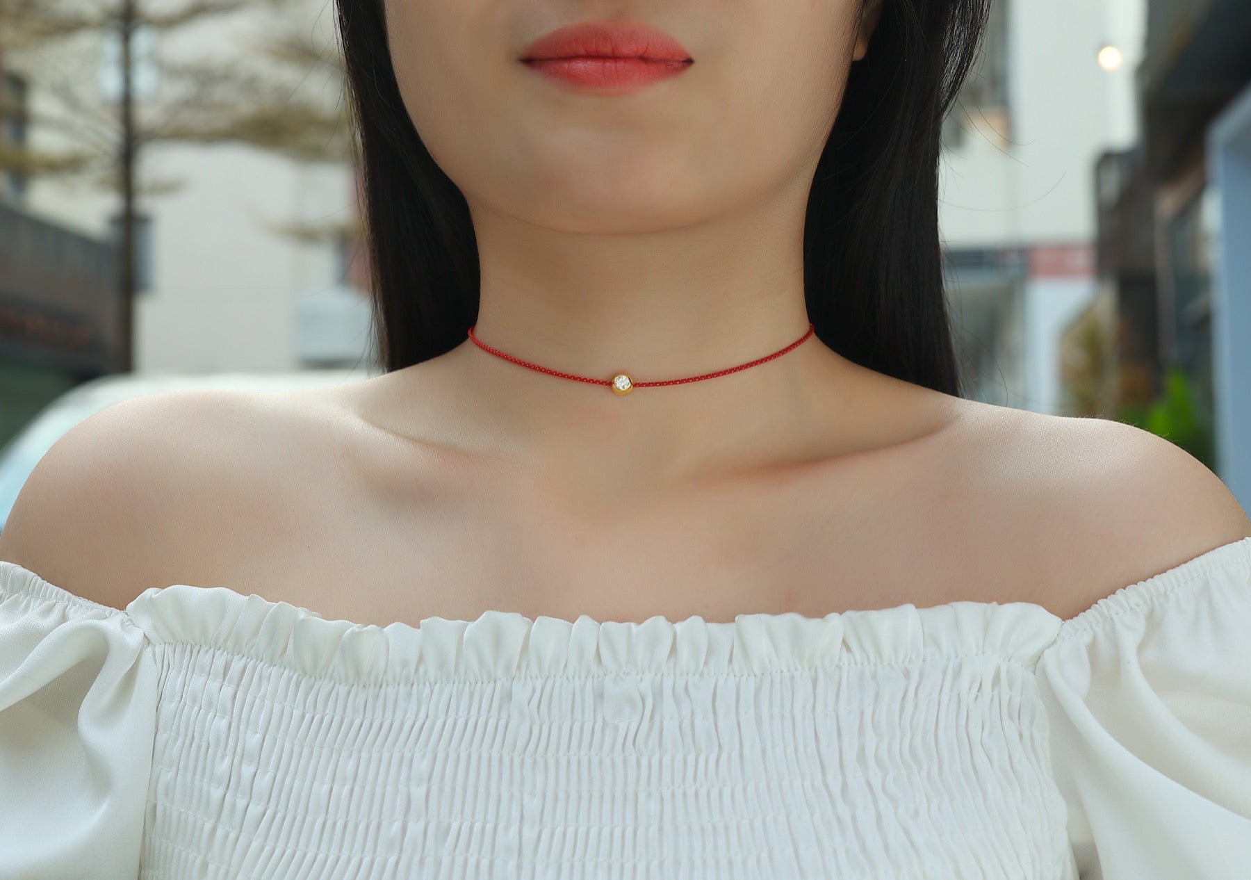 Luck 0.3 Carat Moissanite Red Cord Necklace in Sterling Silver