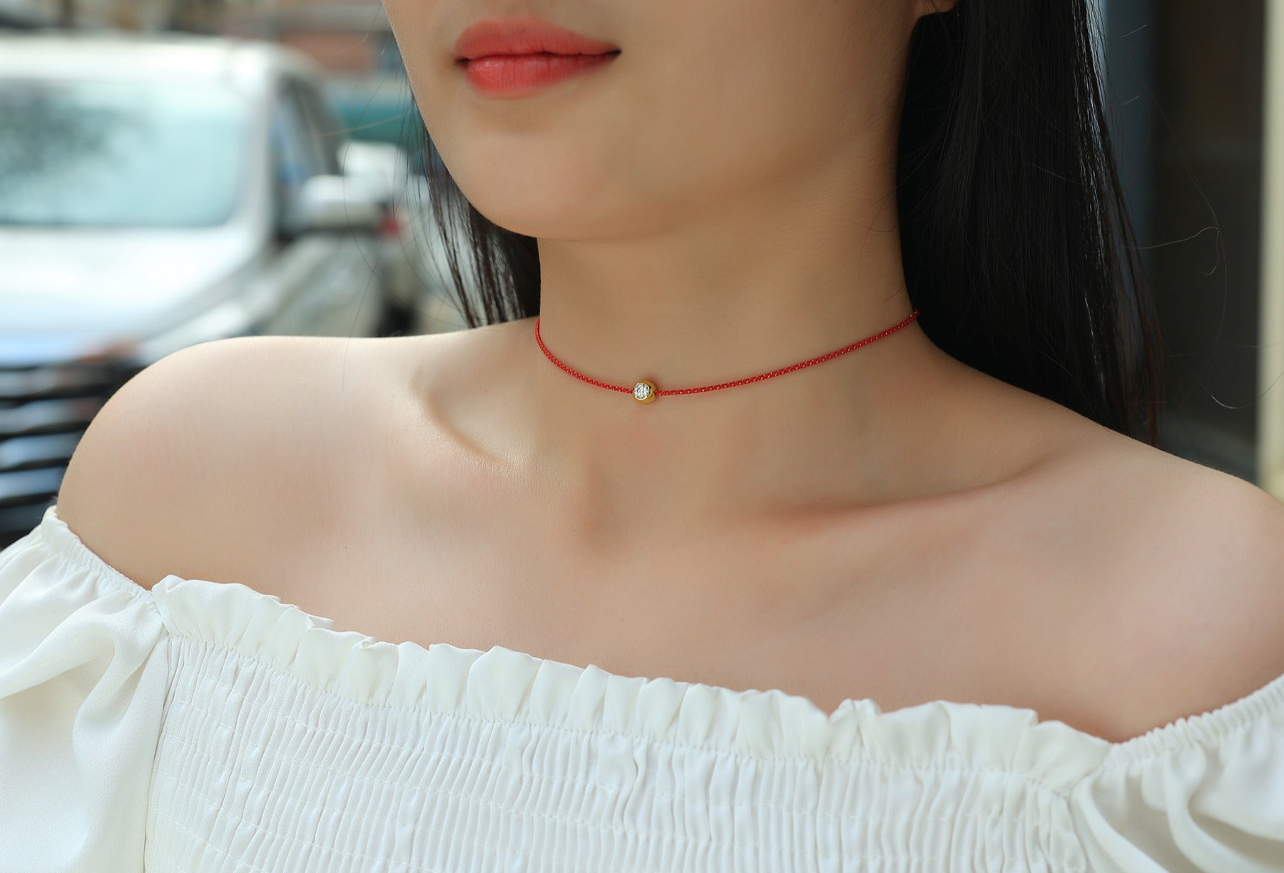 Luck 0.3 Carat Moissanite Red Cord Necklace in Sterling Silver