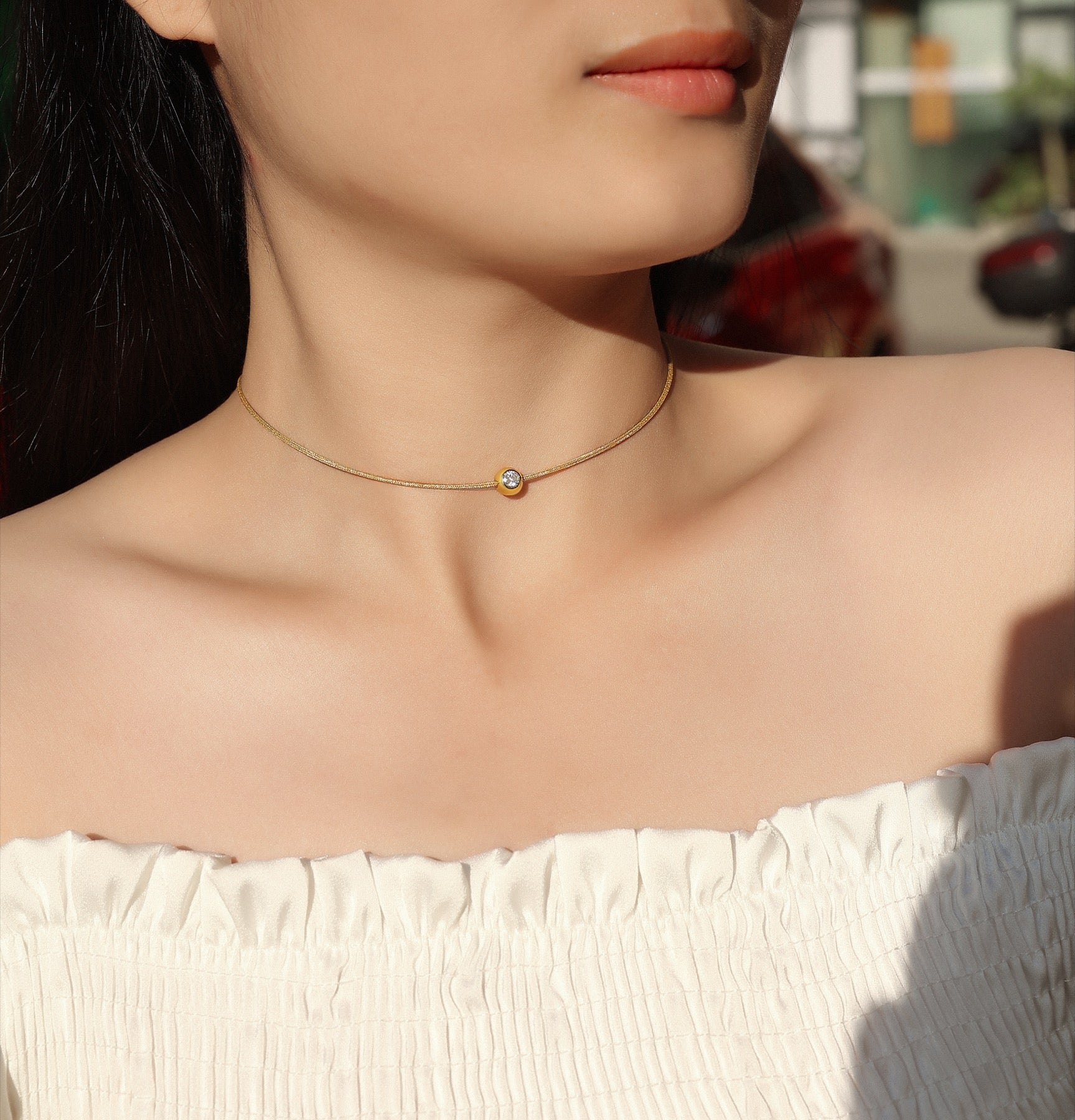 Dawn 0.3 Carat Moissanite Gold-Tone Cord Necklace in Sterling Silver