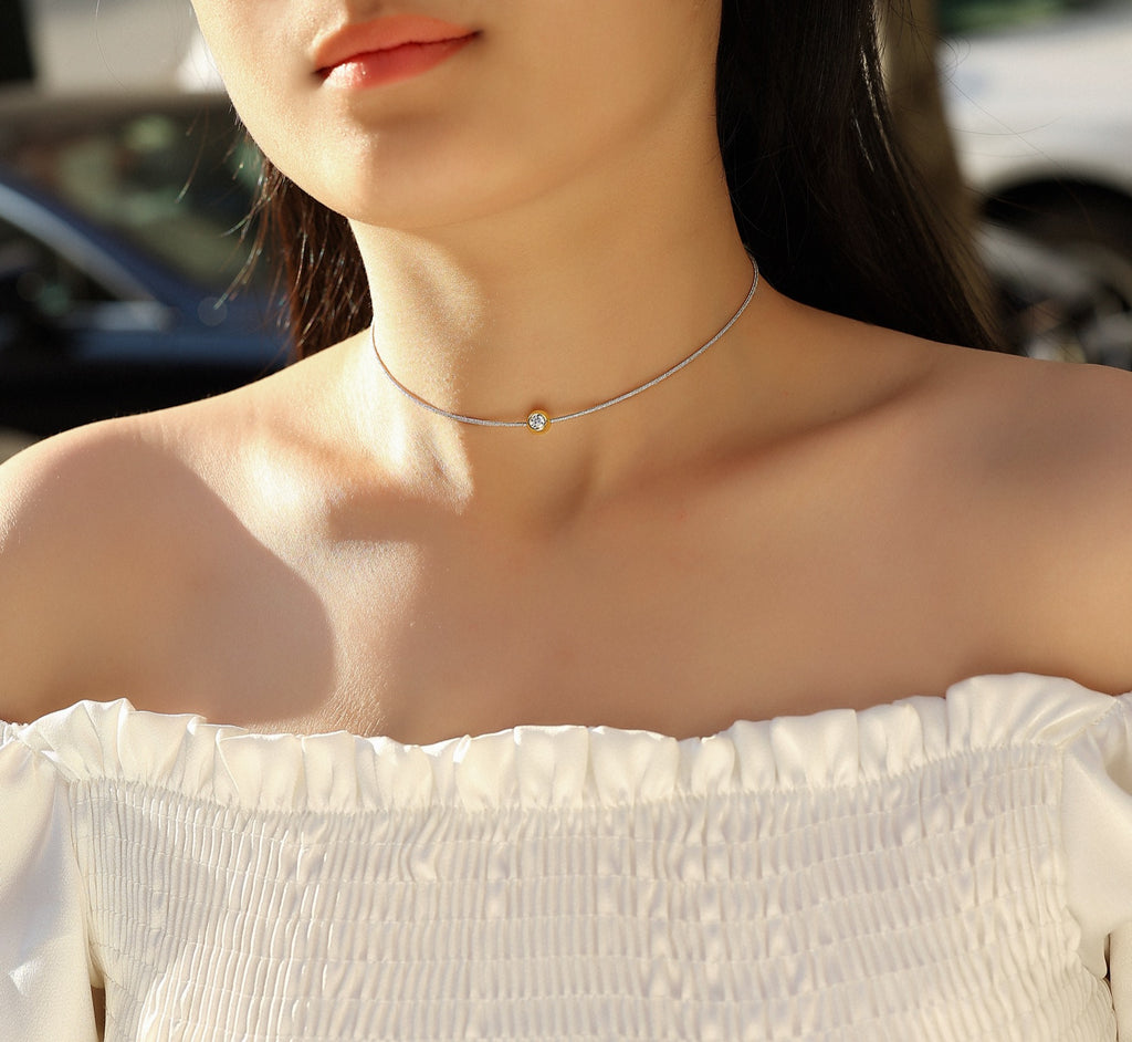 Charm 0.3 Carat Moissanite Cord Necklace in Sterling Silver