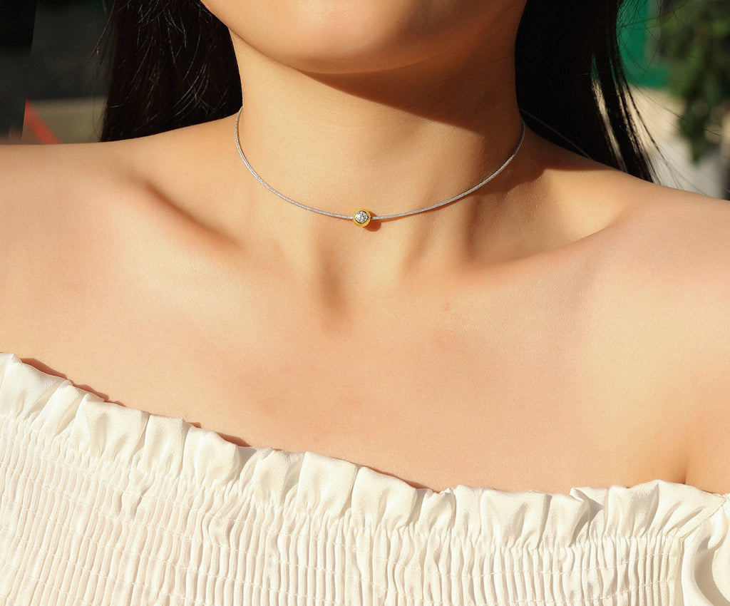 Charm 0.3 Carat Moissanite Cord Necklace in Sterling Silver