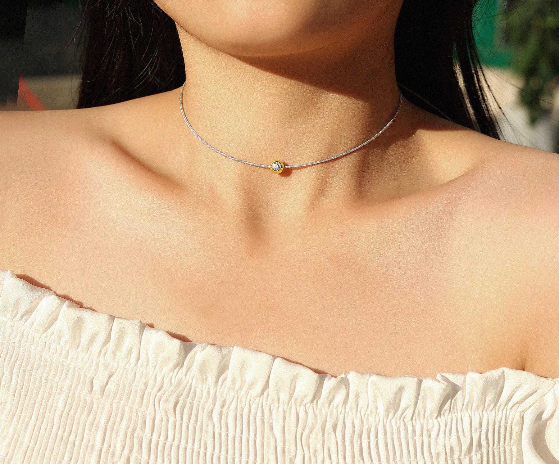 Charm 0.3 Carat Moissanite Cord Necklace in Sterling Silver