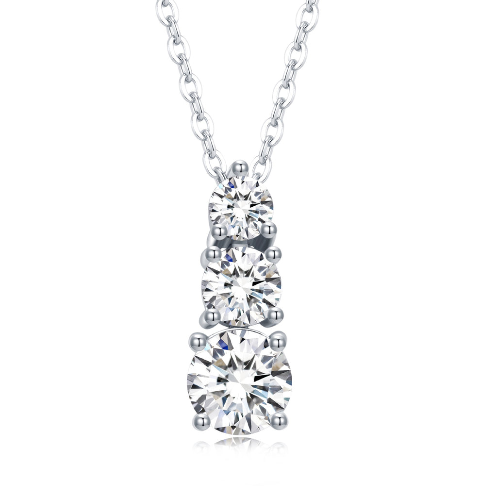 Triad Moissanite Three-Stone Pendant Necklace in Sterling Silver