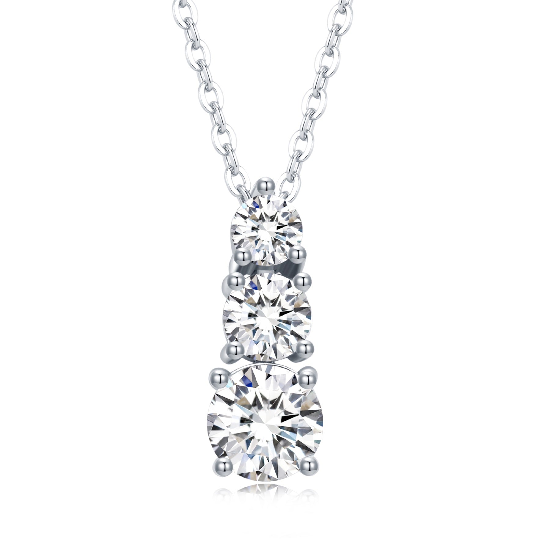 Triad Moissanite Three-Stone Pendant Necklace in Sterling Silver