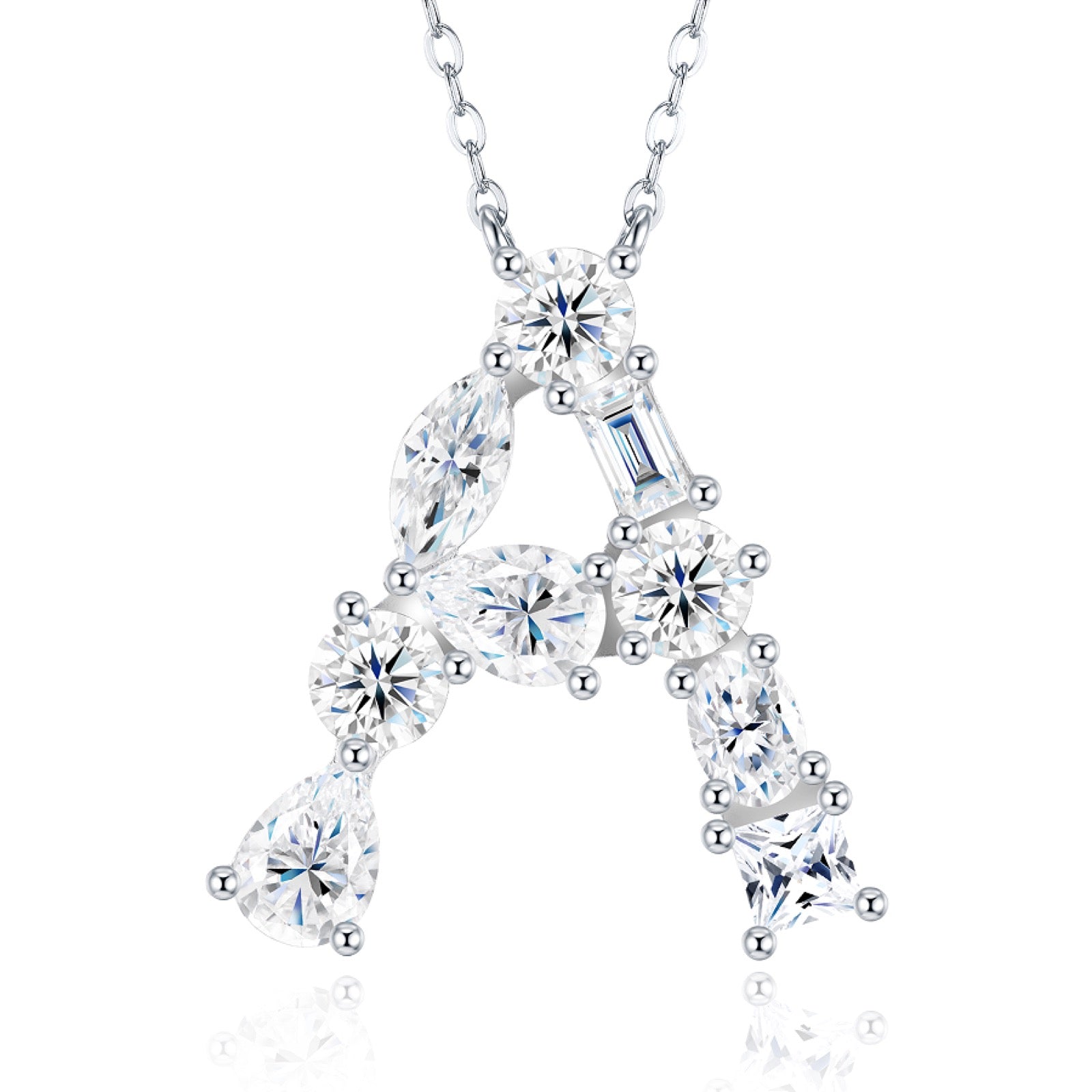 Initial A Moissanite Cluster Initial Pendant Necklace in Sterling Silver