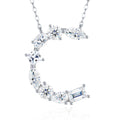 Initial C Moissanite Cluster Initial Pendant Necklace in Sterling Silver