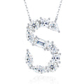 Initial S Moissanite Cluster Initial Pendant Necklace in Sterling Silver