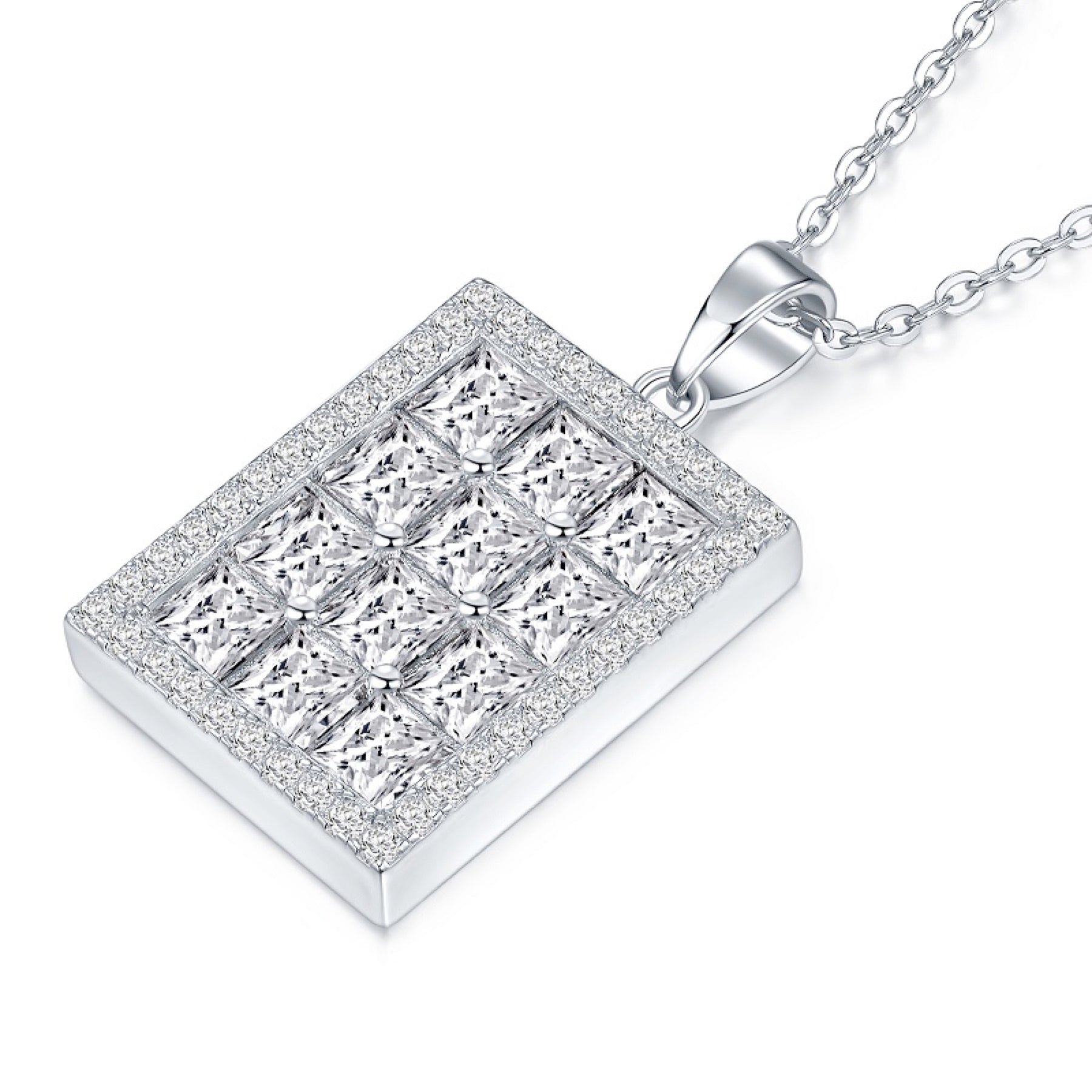 Tablet Moissanite Pavé Tablet Pendant Necklace in Sterling Silver