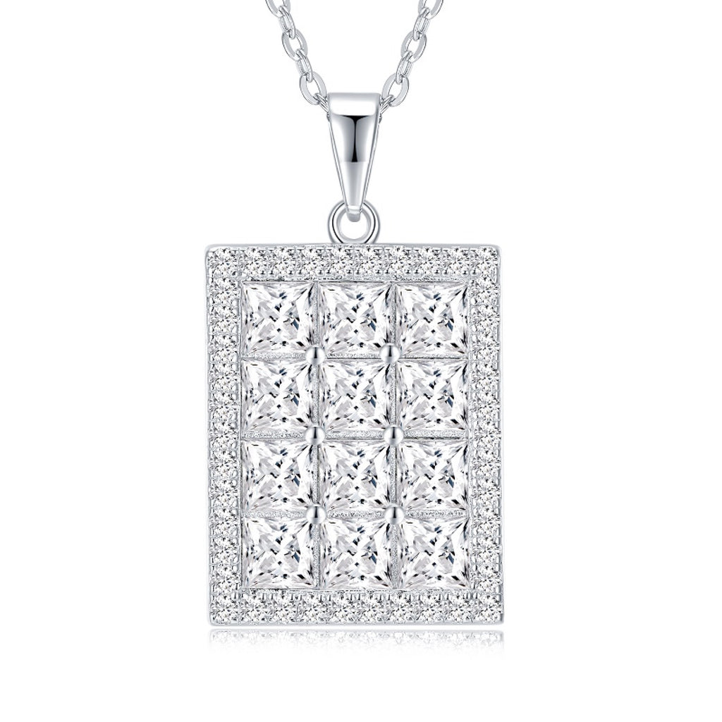 Tablet Moissanite Pavé Tablet Pendant Necklace in Sterling Silver