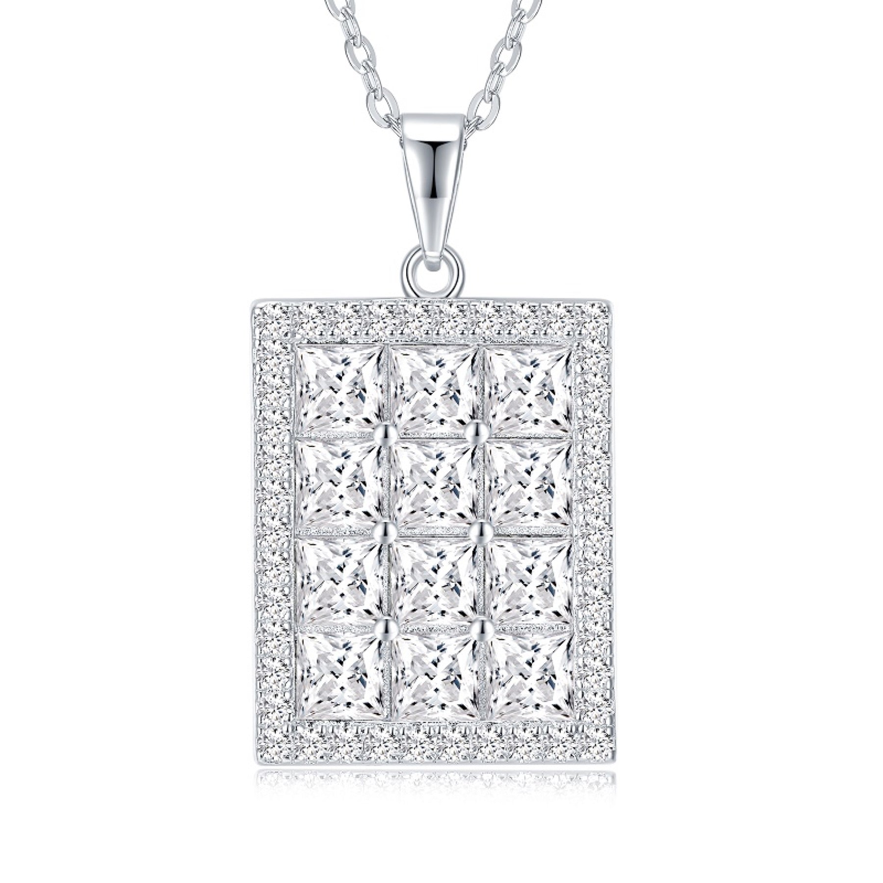 Tablet Moissanite Pavé Tablet Pendant Necklace in Sterling Silver