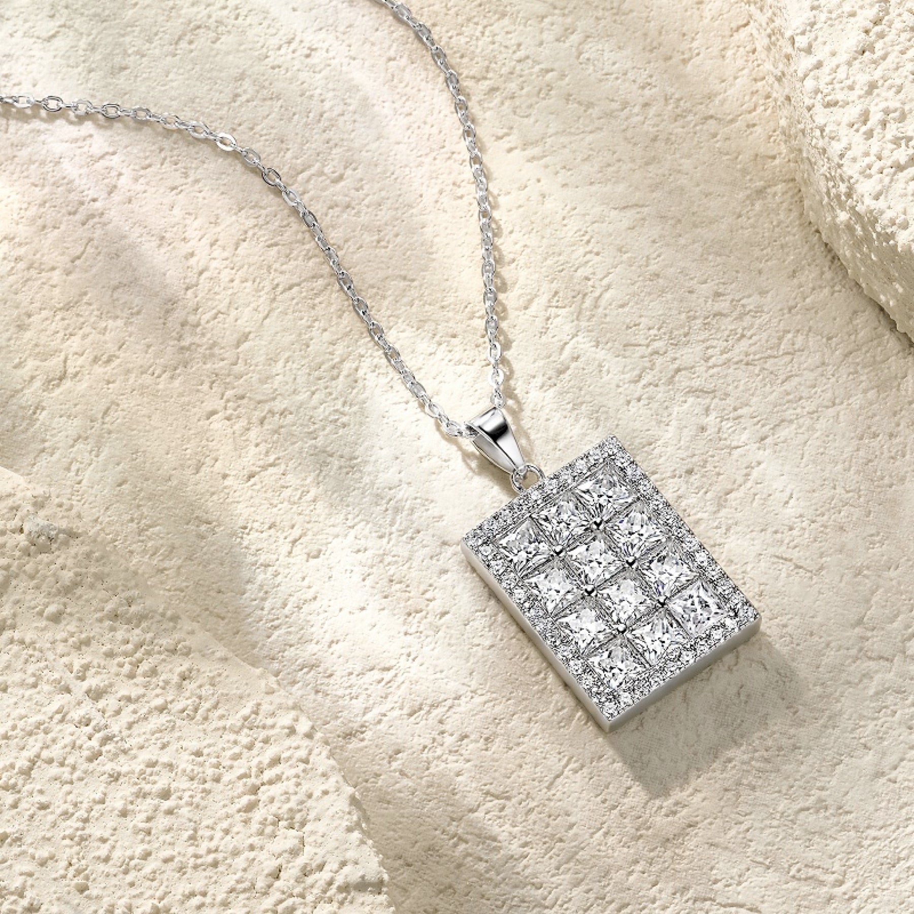 Tablet Moissanite Pavé Tablet Pendant Necklace in Sterling Silver