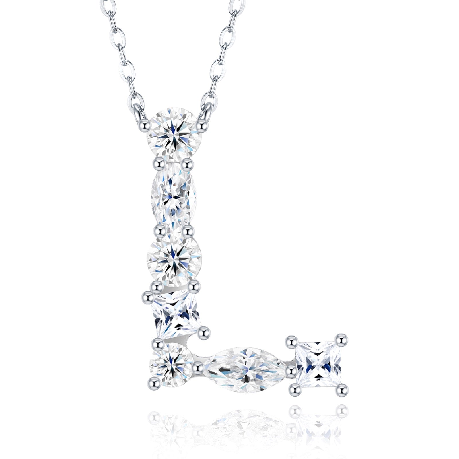 Initial L Moissanite Cluster Initial Pendant Necklace in Sterling Silver