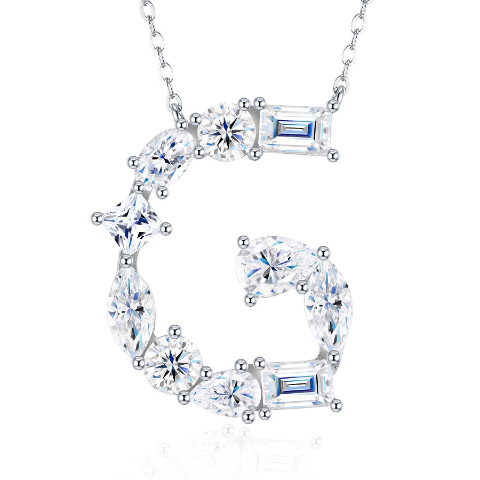 Initial G Moissanite Cluster Initial Pendant Necklace in Sterling Silver