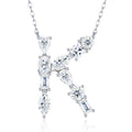 Initial K Moissanite Cluster Initial Pendant Necklace in Sterling Silver