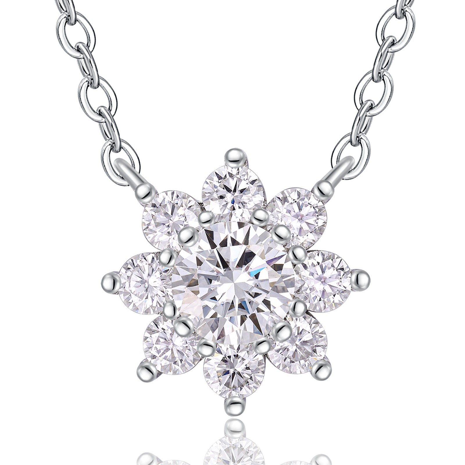 Petal 0.5 Carat Moissanite Flower Pendant Necklace in Sterling Silver — detail
