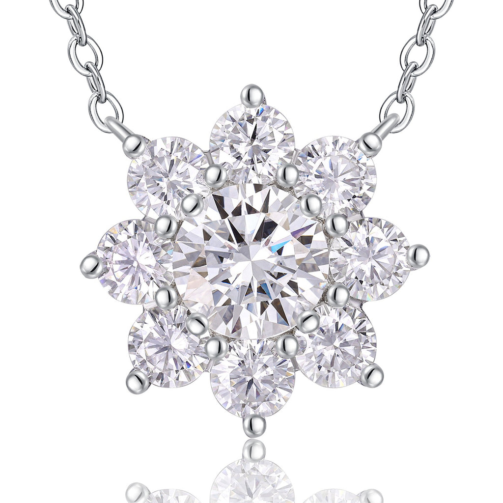 Dahlia 1 Carat Moissanite Flower Pendant Necklace in Sterling Silver — detail