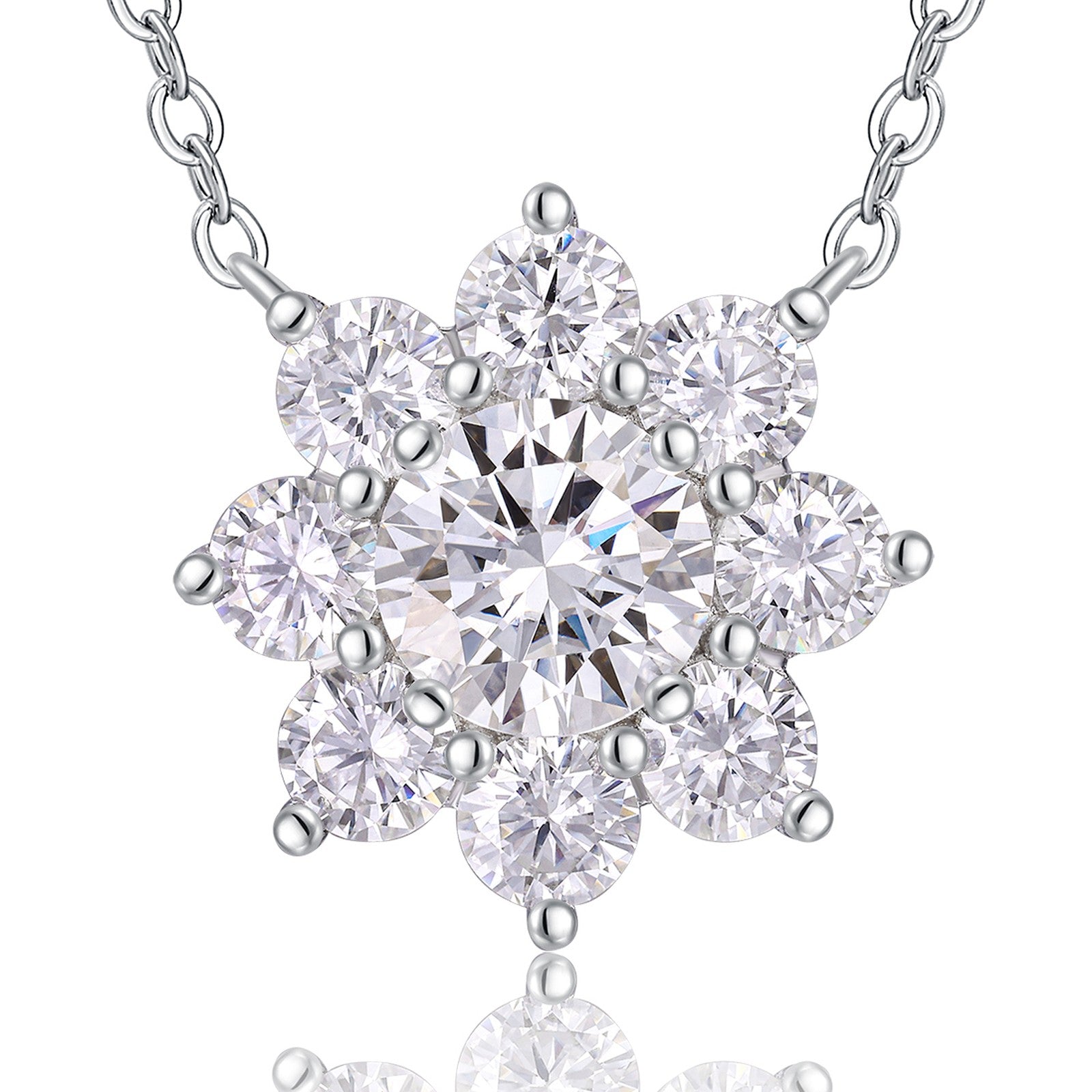 Dahlia 1 Carat Moissanite Flower Pendant Necklace in Sterling Silver — detail