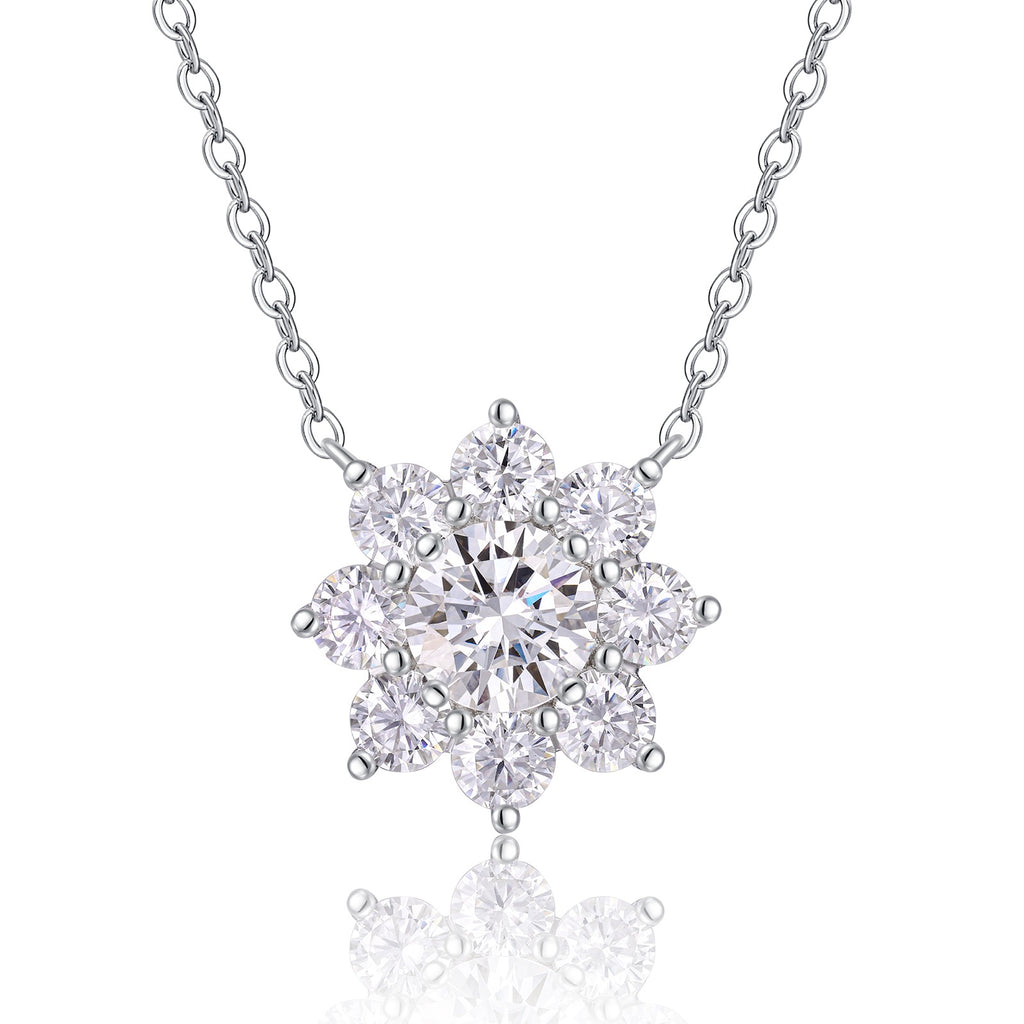 Dahlia 1 Carat Moissanite Flower Pendant Necklace in Sterling Silver