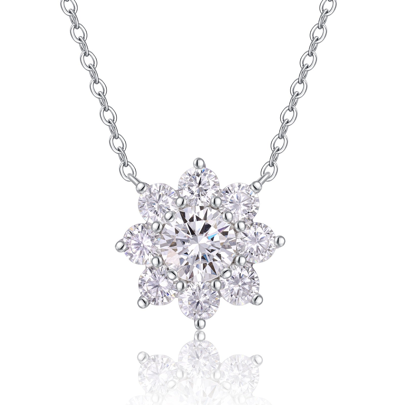 Dahlia 1 Carat Moissanite Flower Pendant Necklace in Sterling Silver