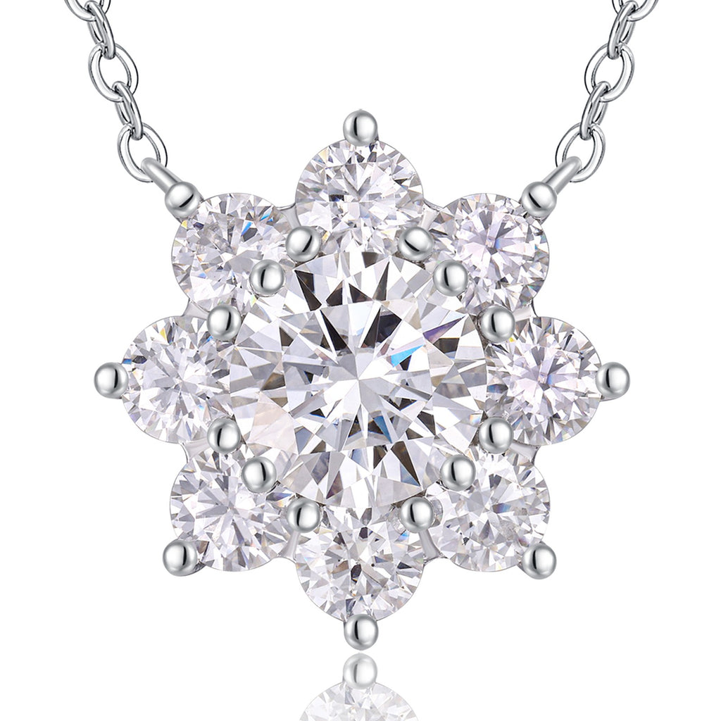 Aster 2 Carat Moissanite Flower Pendant Necklace in Sterling Silver — detail