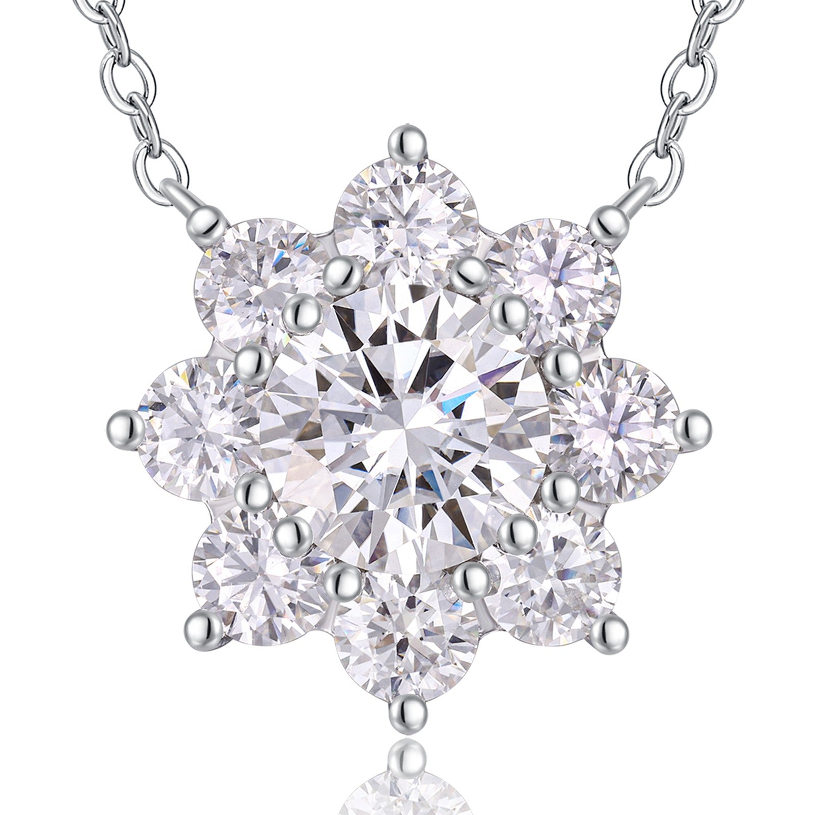 Aster 2 Carat Moissanite Flower Pendant Necklace in Sterling Silver — detail