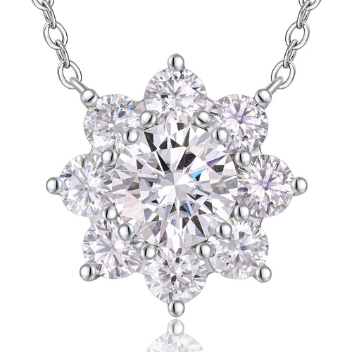 Aster 2 Carat Moissanite Flower Pendant Necklace in Sterling Silver — detail