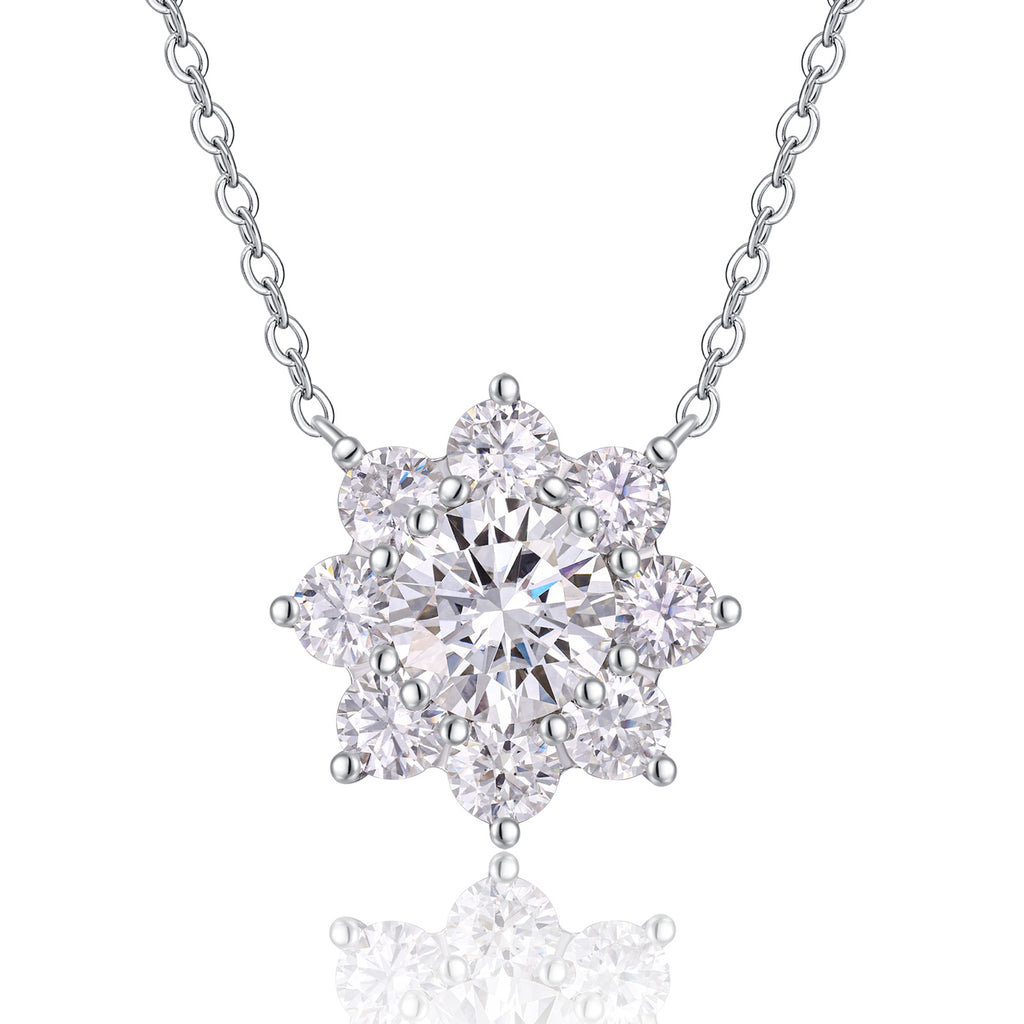 Aster 2 Carat Moissanite Flower Pendant Necklace in Sterling Silver
