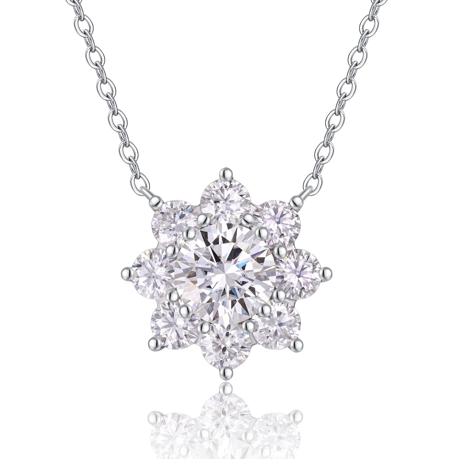 Aster 2 Carat Moissanite Flower Pendant Necklace in Sterling Silver