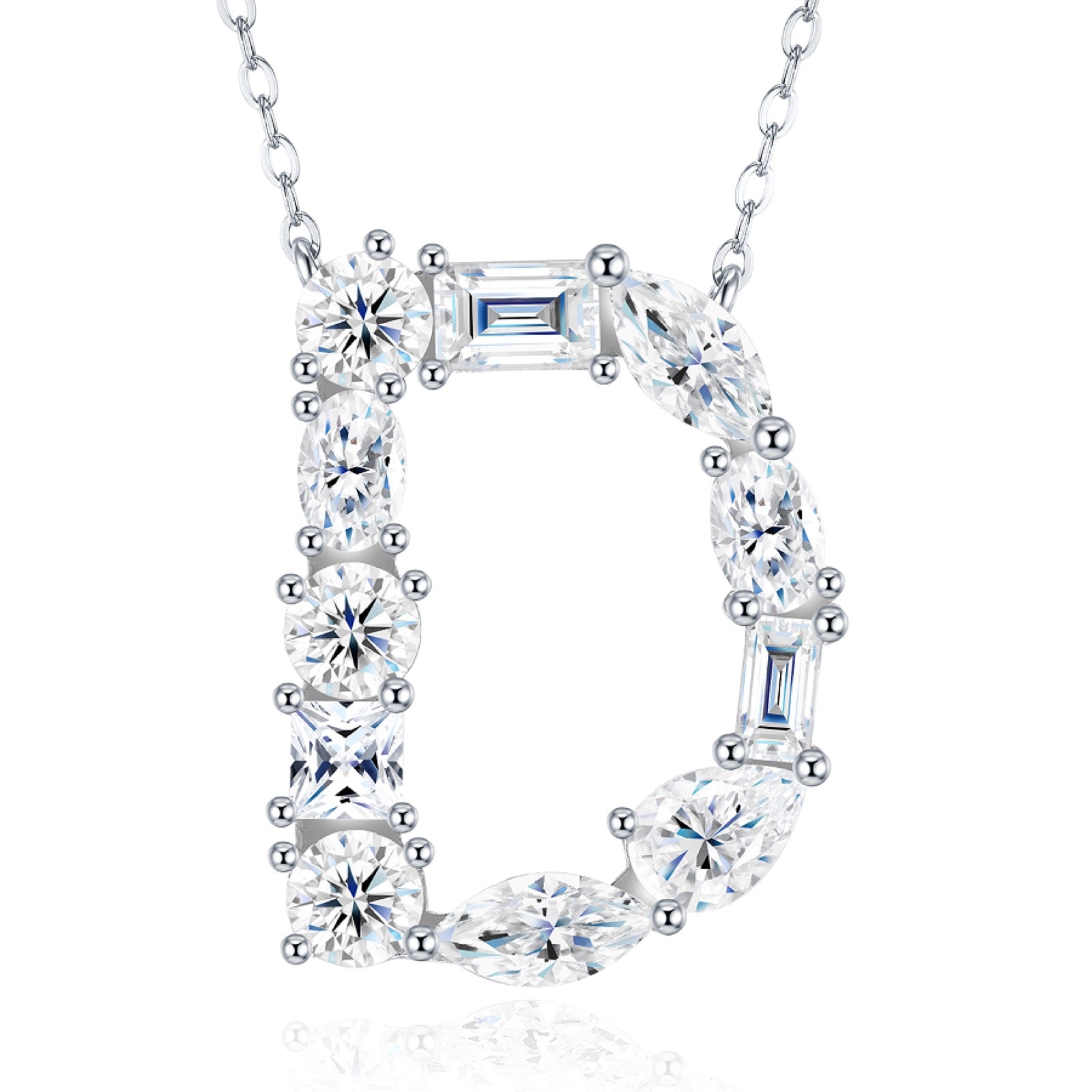 Initial D Moissanite Cluster Initial Pendant Necklace in Sterling Silver