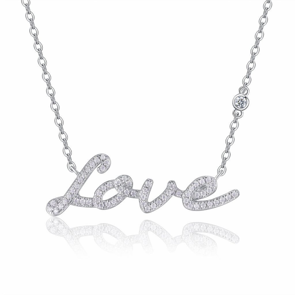 Amore Moissanite Script Necklace in Sterling Silver