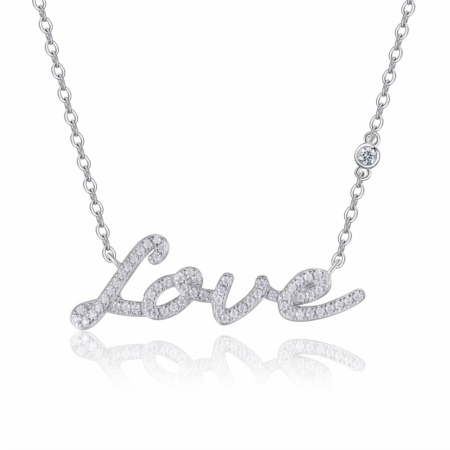 Amore Moissanite Script Necklace in Sterling Silver