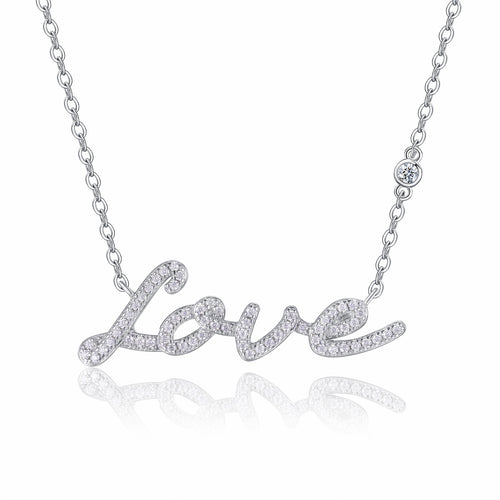 Amore Moissanite Script Necklace in Sterling Silver