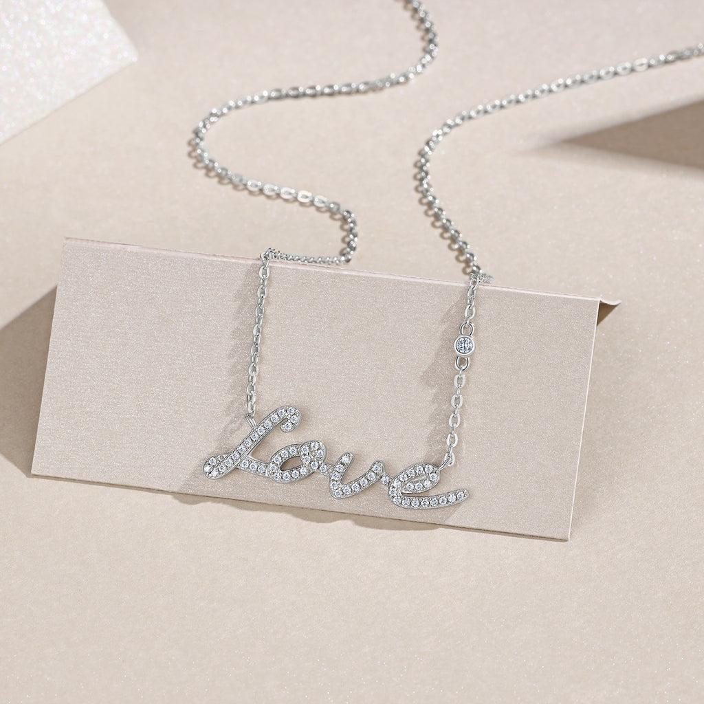 Amore Moissanite Script Necklace in Sterling Silver