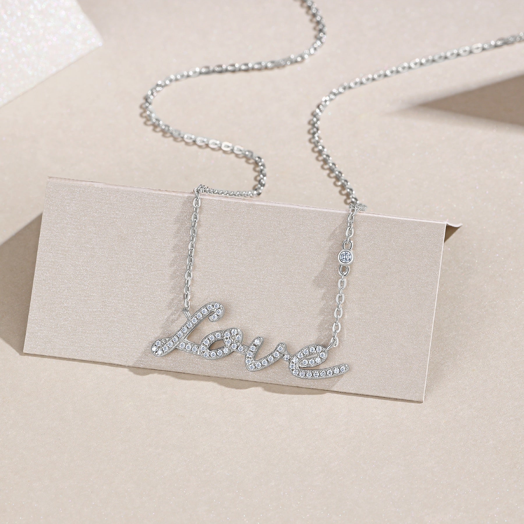 Amore Moissanite Script Necklace in Sterling Silver