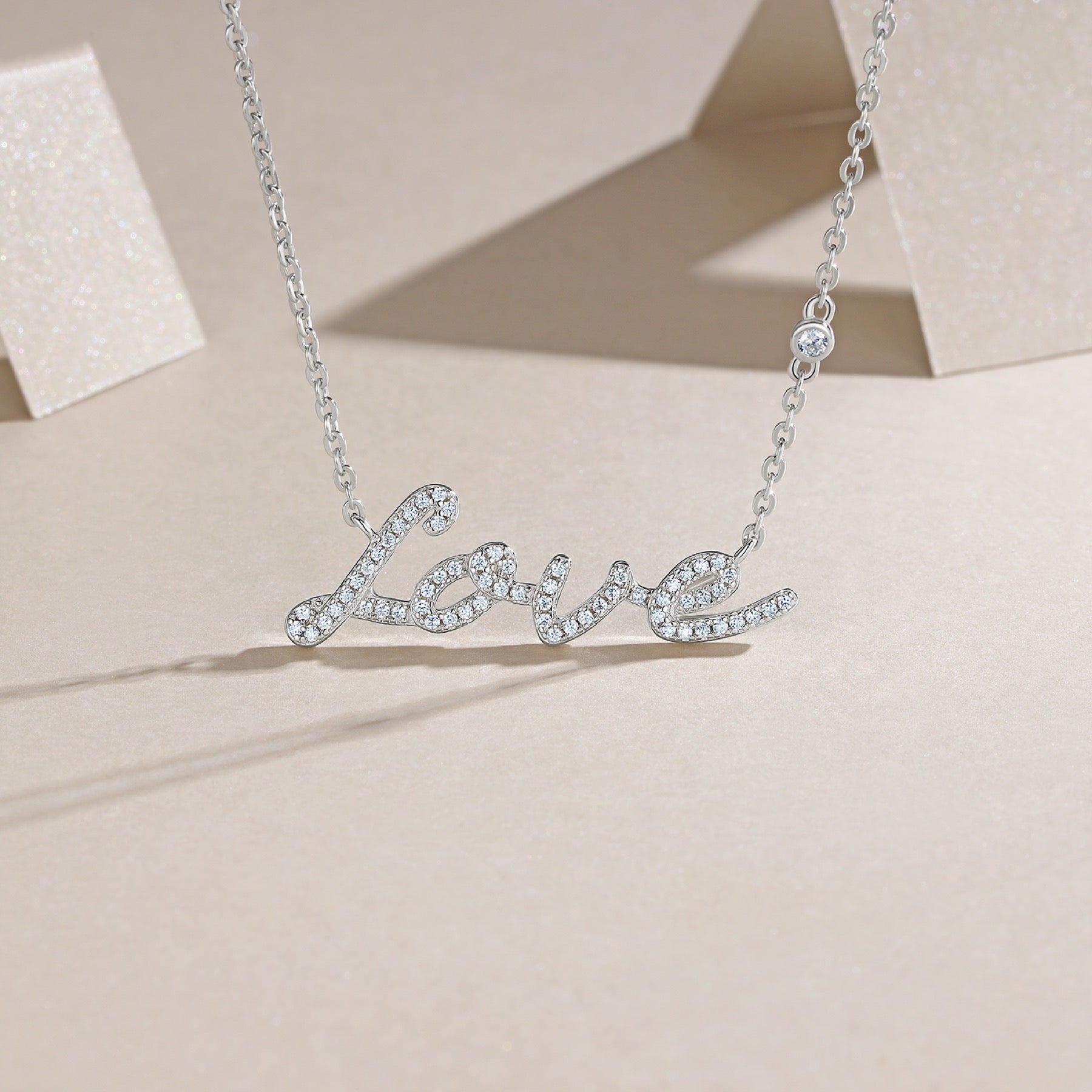 Amore Moissanite Script Necklace in Sterling Silver