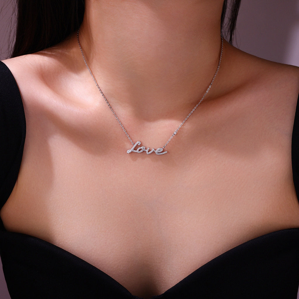 Amore Moissanite Script Necklace in Sterling Silver