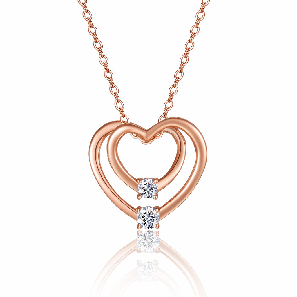 Amoura Moissanite Double Heart Pendant Necklace in Rose Gold-Tone Sterling Silver