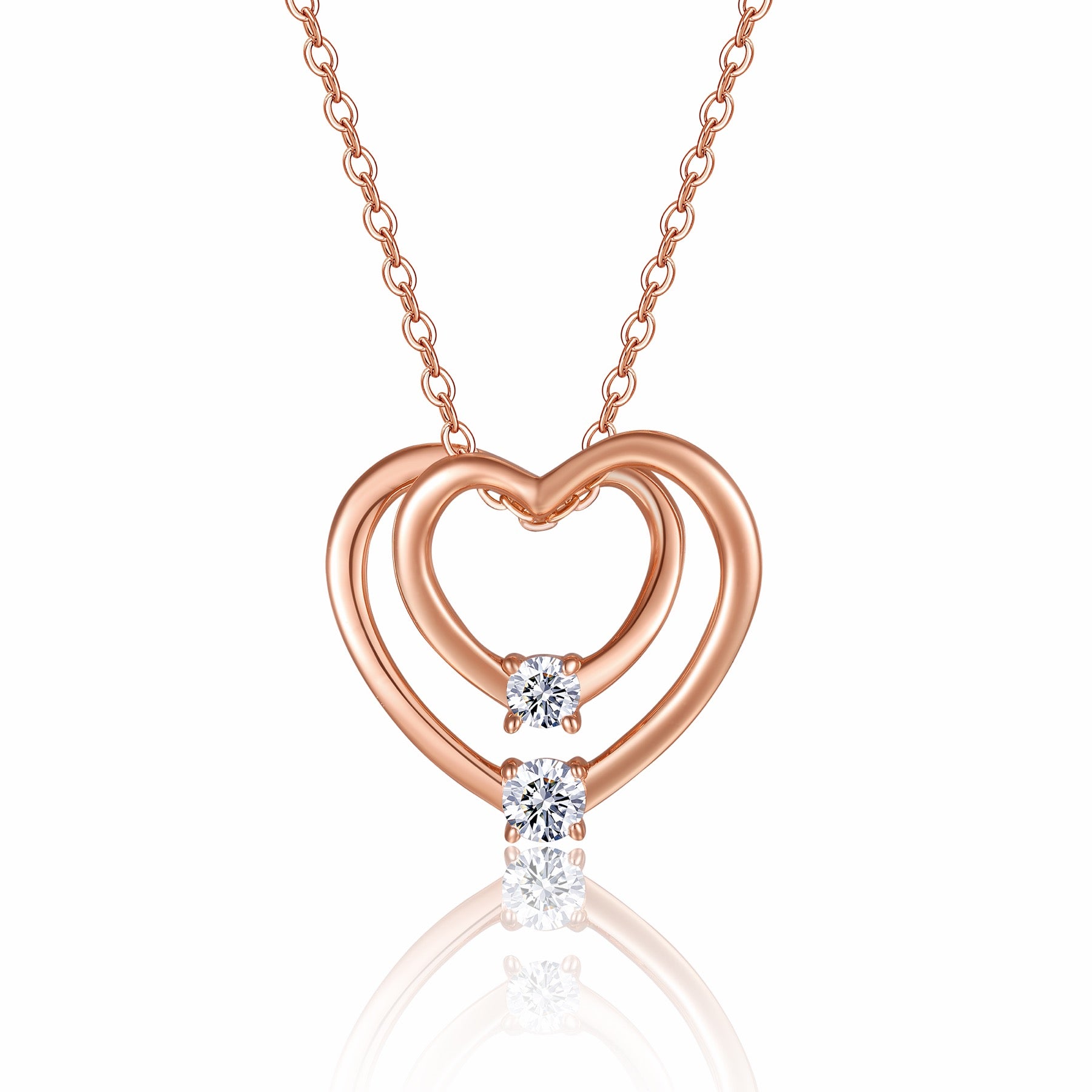 Amoura Moissanite Double Heart Pendant Necklace in Rose Gold-Tone Sterling Silver