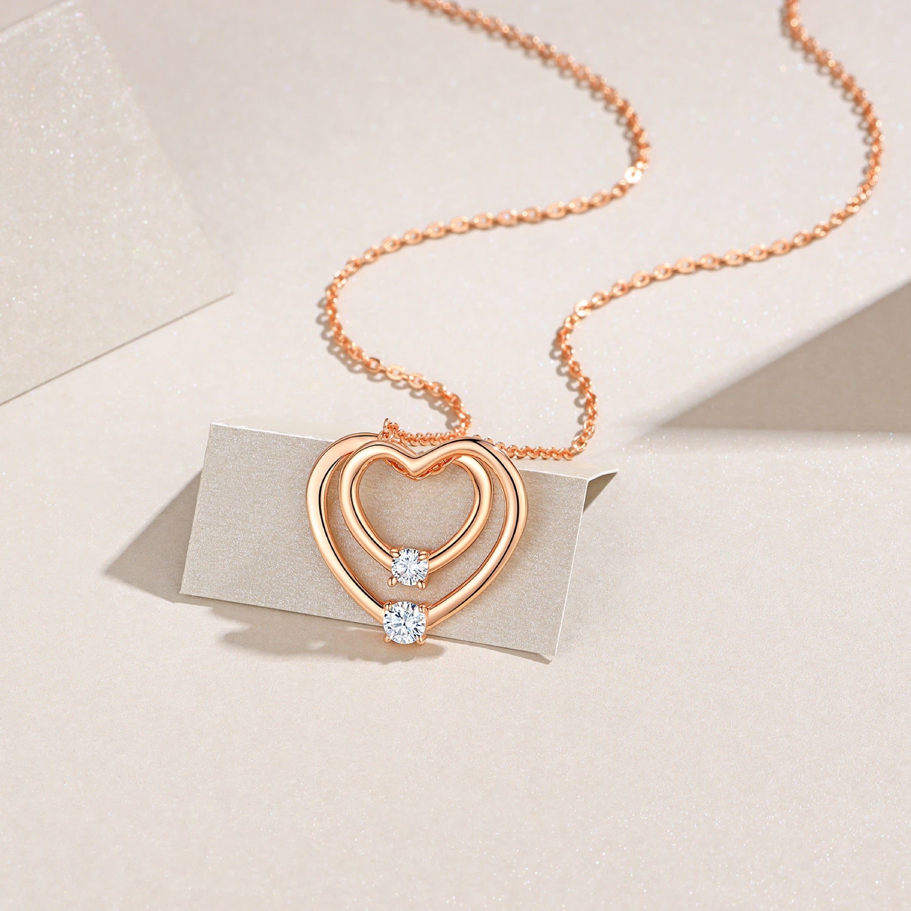 Amoura Moissanite Double Heart Pendant Necklace in Rose Gold-Tone Sterling Silver